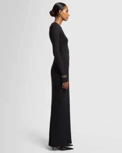 Sheer Long Sleeve Maxi Dress in Black