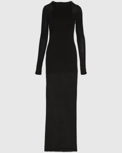Sheer Long Sleeve Maxi Dress in Black
