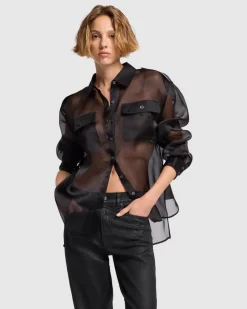 Sheer Organza Button Up Shirt