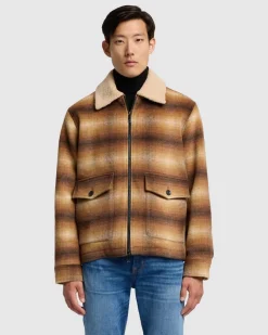 Sherpa Wool Coat in Brown Plaid