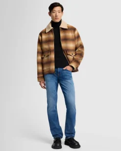 Sherpa Wool Coat in Brown Plaid