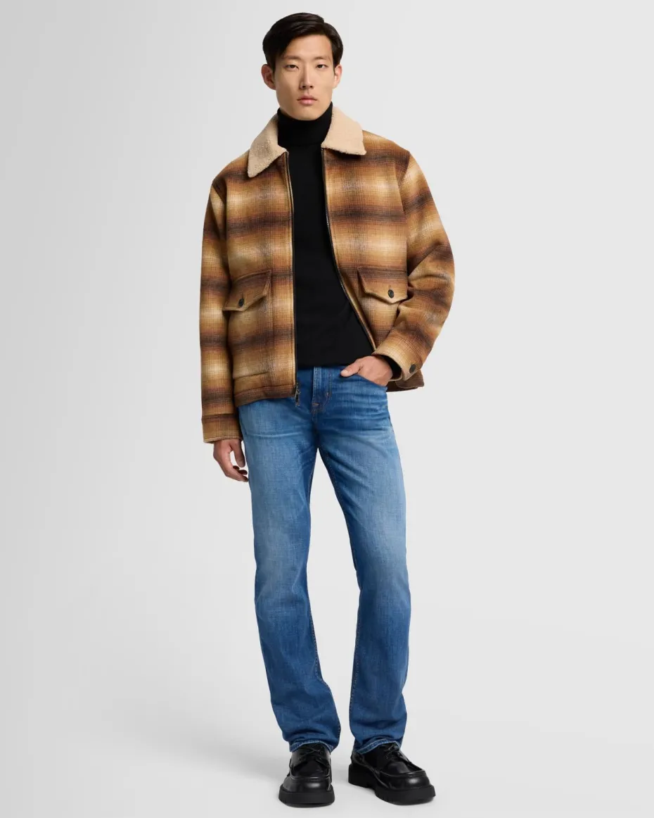 Sherpa Wool Coat in Brown Plaid