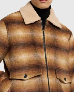 Sherpa Wool Coat in Brown Plaid