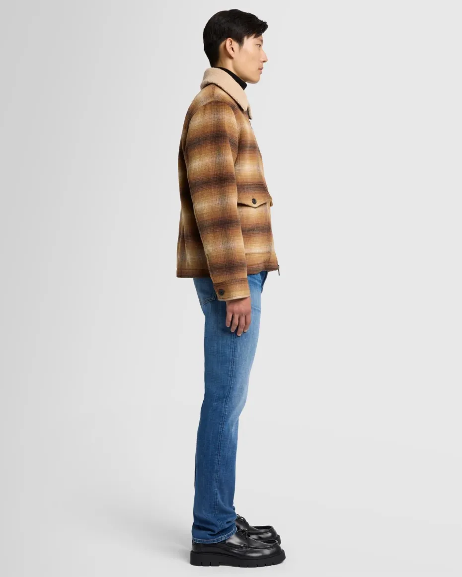 Sherpa Wool Coat in Brown Plaid