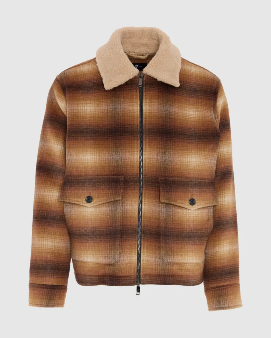 Sherpa Wool Coat in Brown Plaid
