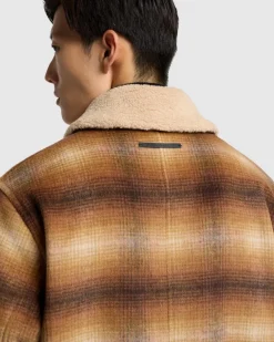 Sherpa Wool Coat in Brown Plaid