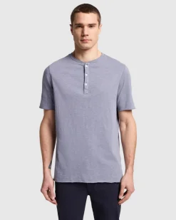 Short Sleeve Slub Henley in Poolside