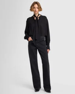 Silk Bow Shirt in Black