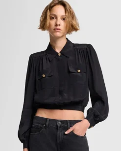 Silk Cropped Blouse in Black