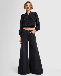 Silk Cropped Blouse in Black