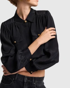 Silk Cropped Blouse in Black