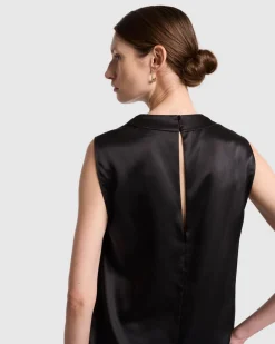 Silk High Neck Draped Blouse in Porcini