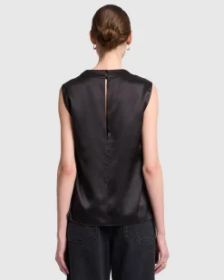 Silk High Neck Draped Blouse in Porcini