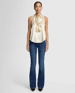 Silk Ruffle Bow Halter Top in Ivory
