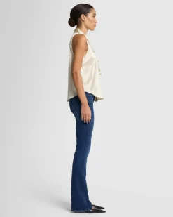 Silk Ruffle Bow Halter Top in Ivory