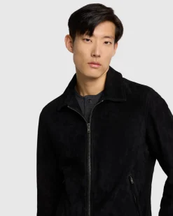 Suede Bomber Jacket in Black