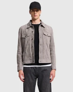 Suede Trucker Jacket in Grey