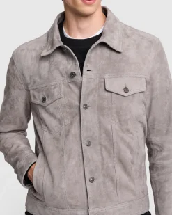 Suede Trucker Jacket in Grey