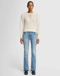 Wool Blend Cable Pullover in Off White