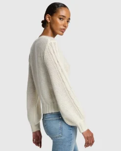 Wool Blend Cable Pullover in Off White