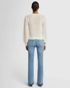 Wool Blend Cable Pullover in Off White