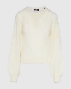 Wool Blend Cable Pullover in Off White