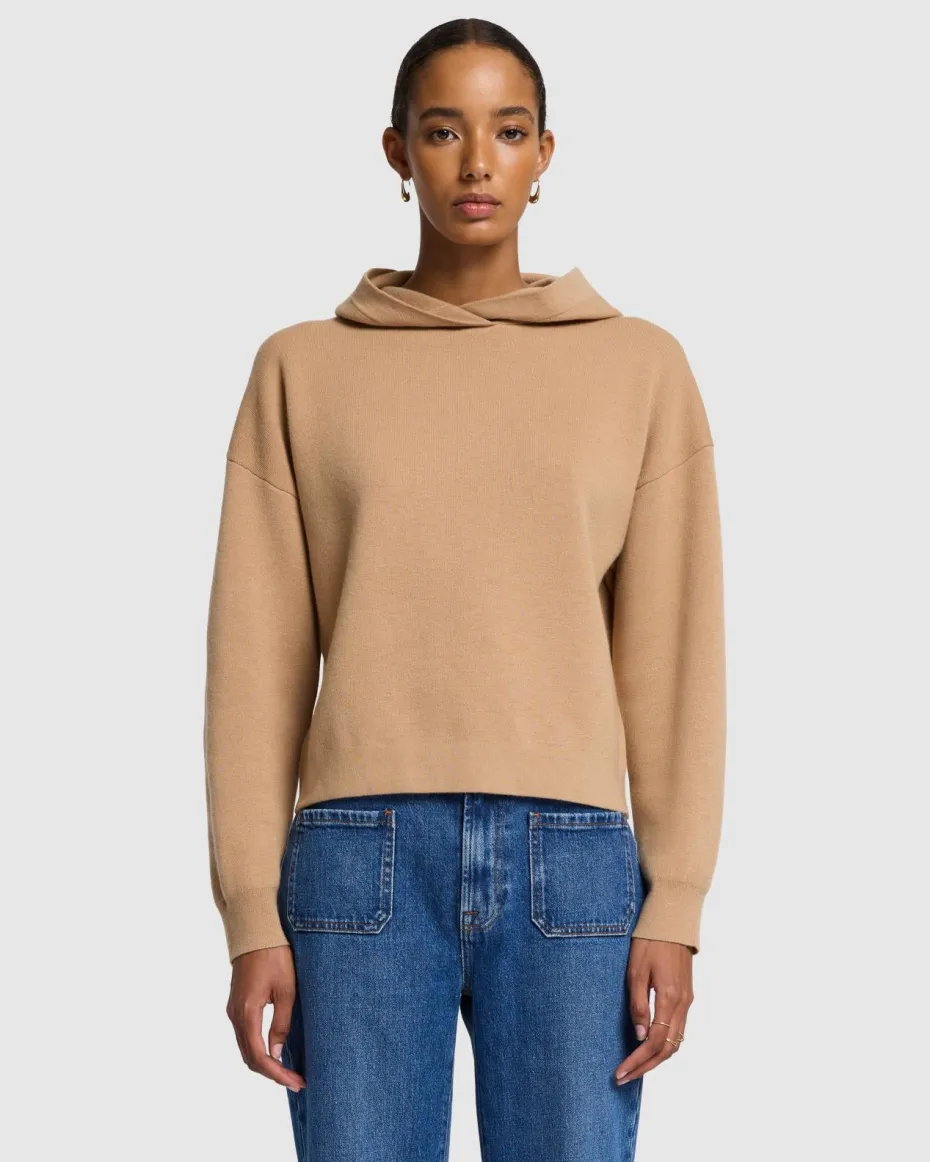 Wool Blend Hoodie in White Sand