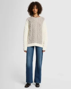 Wool Mock Neck Cable Pullover in Quiet Grey