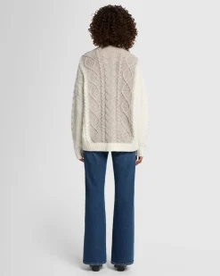 Wool Mock Neck Cable Pullover in Quiet Grey