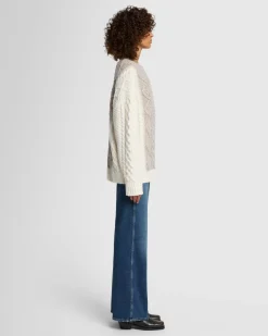 Wool Mock Neck Cable Pullover in Quiet Grey