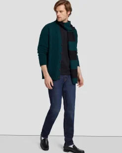 Wool Striped Scarf in Hunter Green
